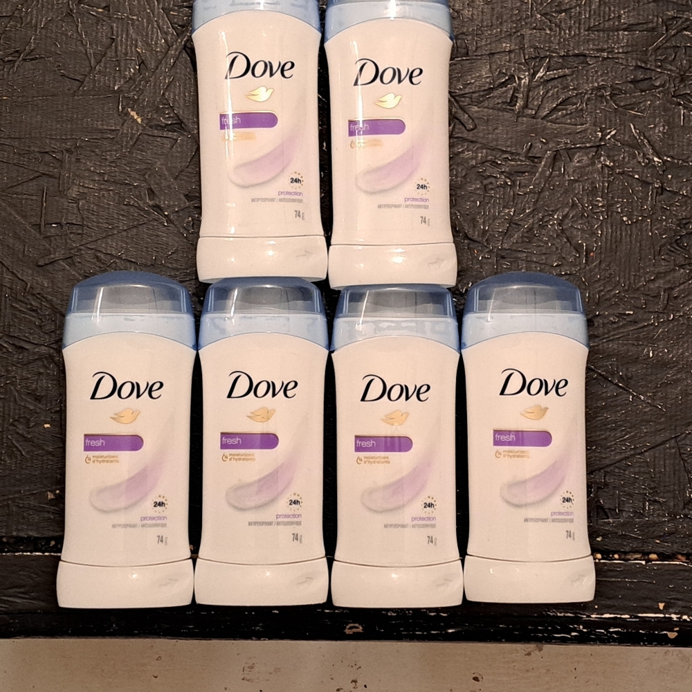 6 New Dove Antiperspirant Stick; Fresh Scent. 74grams X 6